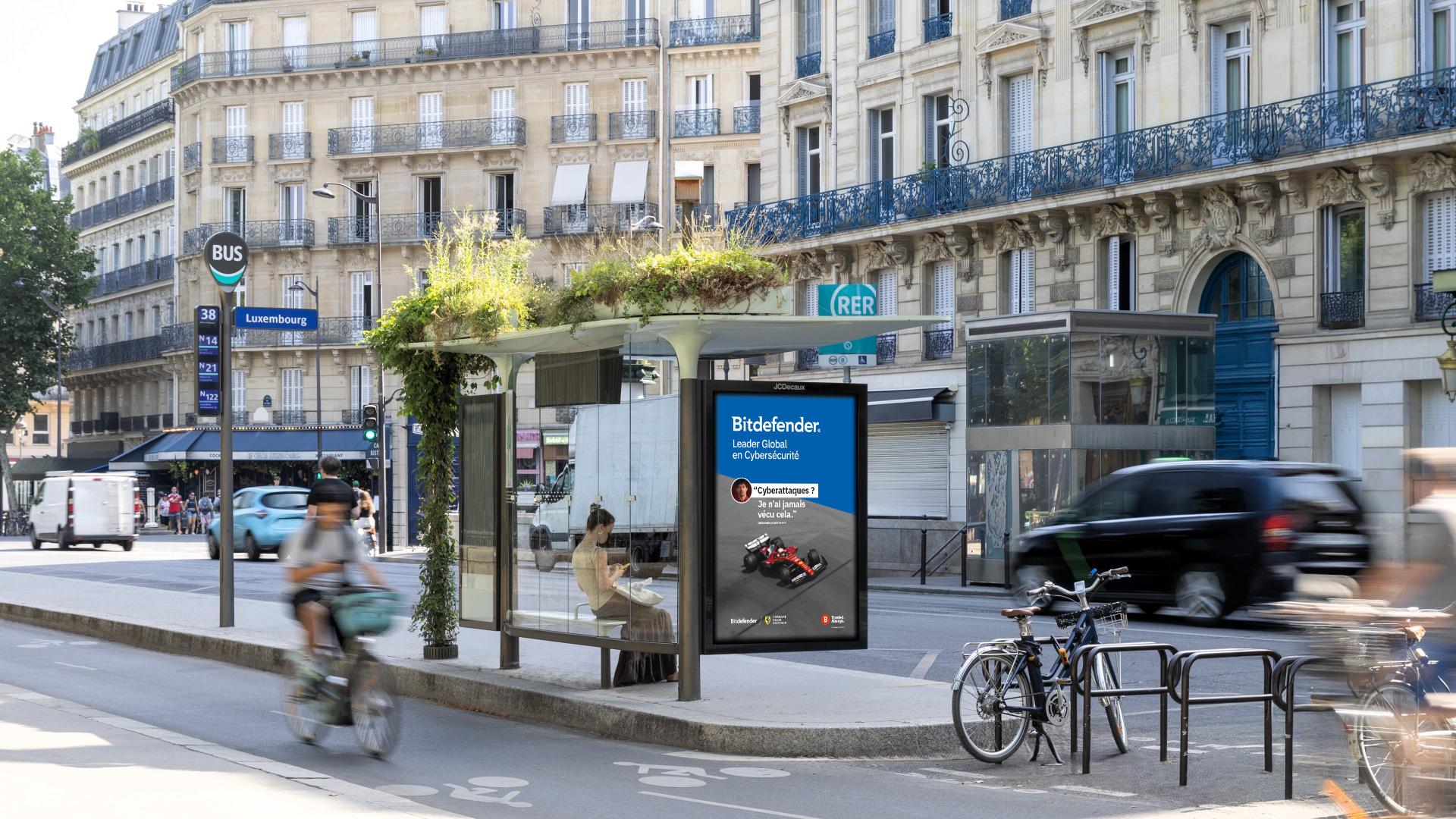 Affichage DOOH animé Bitdefender cybersécurité – Diacom Media